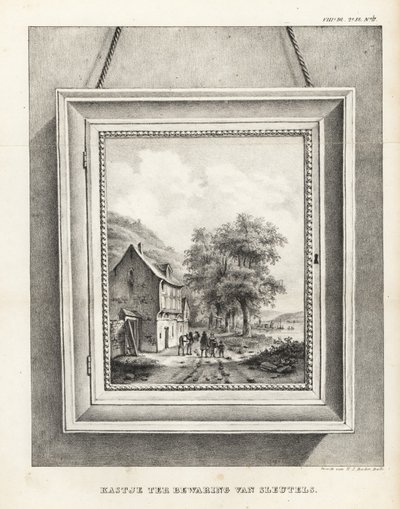 Schlüsselschrank versteckt in einem Bilderrahmen mit Landschaft von School Netherlandish