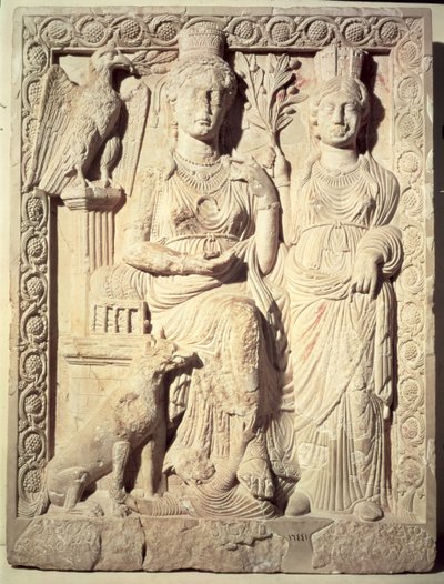 Relief, das Prinzessin Zenobia und eine weibliche Begleiterin darstellt von School Syrian