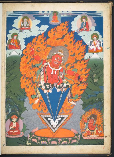 Add. Or. 3052 Eine von 12 Zeichnungen, die tibetische Gottheiten darstellen, von einem tibetischen Künstler, wahrscheinlich in Lhasa, um 1800 (Gouache auf Papier) von School Tibetan