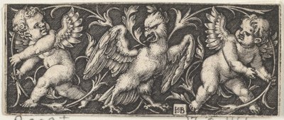 Horizontales Paneel mit einem Adler, flankiert von zwei Genien, 1544 von Sebald Beham