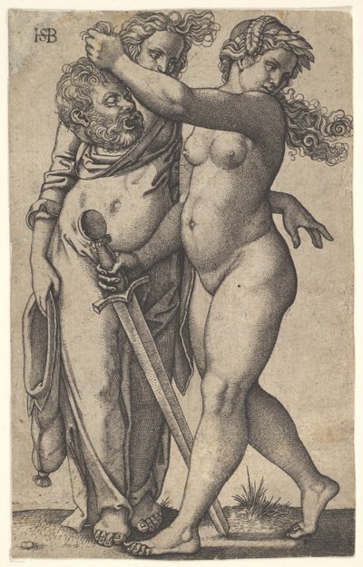 Judith geht nach links mit dem Kopf von Holofernes in ihrer rechten Hand und einem Schwert, ca. 1530-50 von Sebald Beham