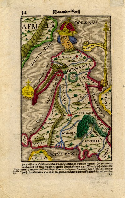 Allegorische Karte von Europa, um 1540-50 von Sebastian Munster