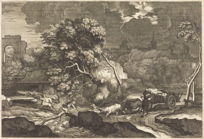 Landschaft mit einem verängstigten Fuhrmann von Sébastien Bourdon