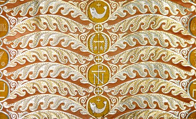 Olovyanishnikov Manufaktur Gold Satin, frühes 20. Jahrhundert von Sergei Vashkov