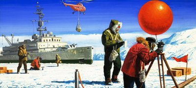 Dr. Vivian Fuchs führt wissenschaftliche Experimente in der Antarktis durch von Severino Baraldi