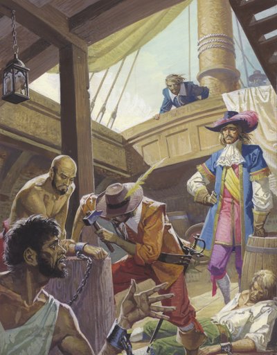 William Dampier lässt Meuterer in Ketten legen von Severino Baraldi