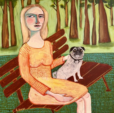 Frau mit Mops von Sharyn Bursic