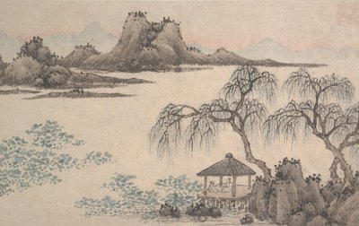 Landschaft mit Pavillon und Weiden von Shen Zhou