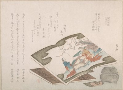 Illustrierte Bücher und ein Räuchergefäß, 19. Jahrhundert von Shinsai