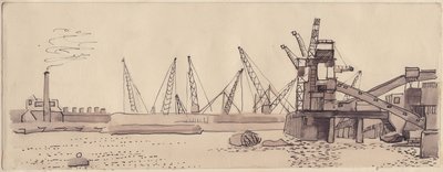 Docks am Fluss Themse in London, 1951 von Shirley Markham