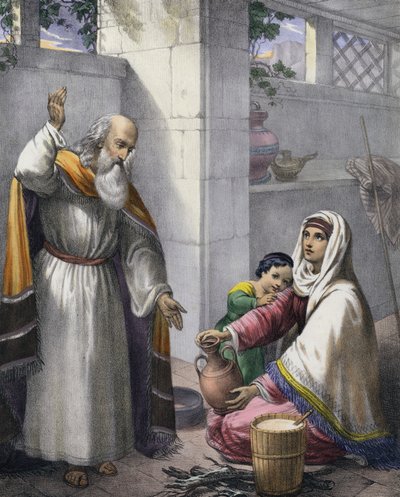 Elia und die Witwe von Zarpath (farbiger Stich) von Siegfried Detler Bendixen