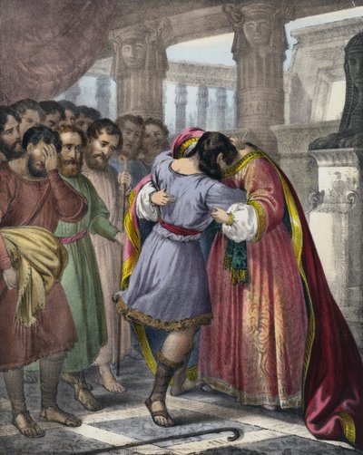 Josephs Vergebung seiner Brüder (farbiger Stich) von Siegfried Detler Bendixen