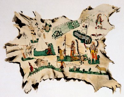 Indianische Malerei auf Tierhaut, 19. Jahrhundert von Silver Horn