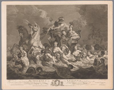 Allegorie auf die britische Marine und den Sieg über die französische Flotte von Simon François Ravenet (le vieux)
