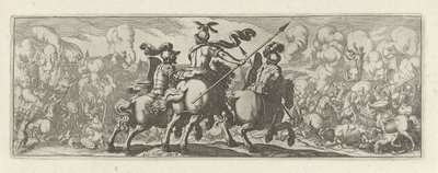 Drei Kavalleristen bei einer Feldschlacht mit Elefanten (Cavalerie) von Simon Frisius
