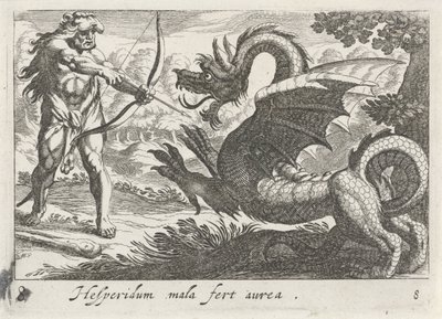 Herkules tötet den Drachen Ladon von Simon Frisius