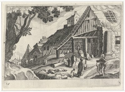 Stadtansicht mit der Anbetung der Könige von Simon Frisius