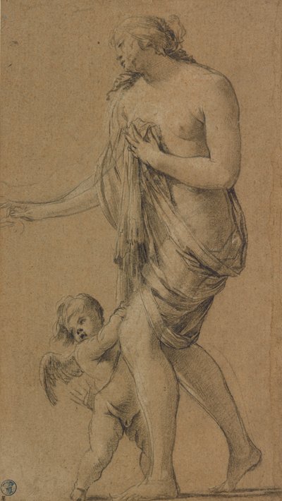 Studie für die Figuren von Venus und Amor (recto); Studie eines männlichen Aktes (verso) von Simon Vouet