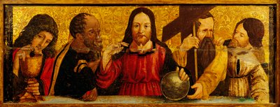 Das letzte Abendmahl, Detail aus der Predella eines Polyptychons von Simone da Firenze, Malerei auf Holz, Kirche der Heiligen Peter und Paul, San Chirico Raparo, Potenza, Italien (Detail) von Simone da Firenze