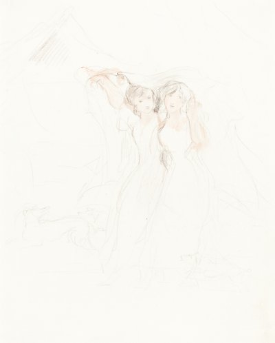 Zwei Mädchen unter einem Umhang von Sir David Wilkie