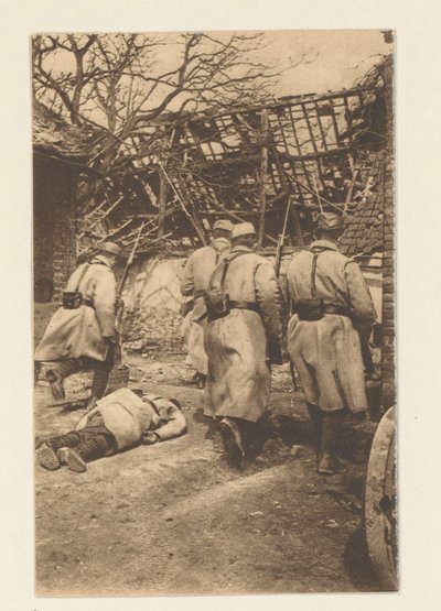 Die Schlacht von Atrecht (9. Mai bis Juni) war äußerst blutig für die Deutschen. (...) Man sieht hier eine Episode der Eroberung von Neuville (...) (12 cartes postales illustrées de la Grande Guerre) von Sémaphore