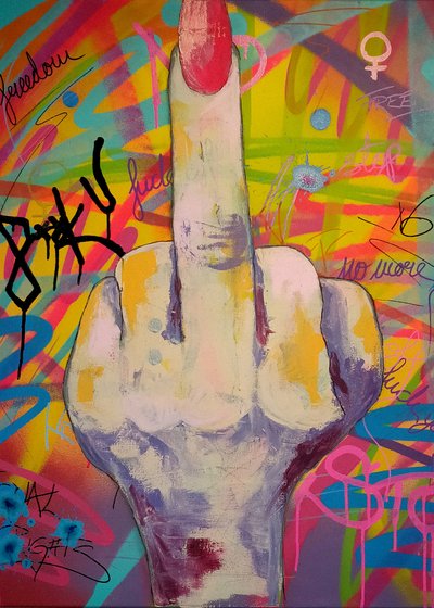 Bunte Mittelfinger-Kunst von Sofia Toborg