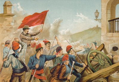 Kämpfe zwischen republikanischen Freiwilligen und Soldaten, Sarria, Barcelona, 1874 von Spanish School