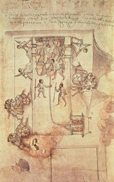 Indische Sklaven legen die Fundamente für die Kathedrale in Mexiko-Stadt, um 1522 von Spanish School
