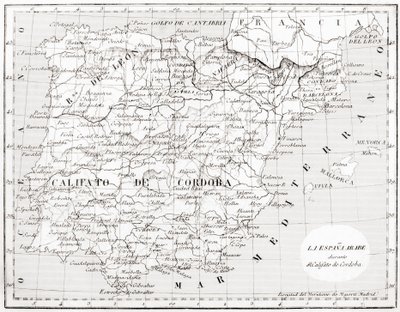 Karte von Spanien mit dem Kalifat von Córdoba von Spanish School