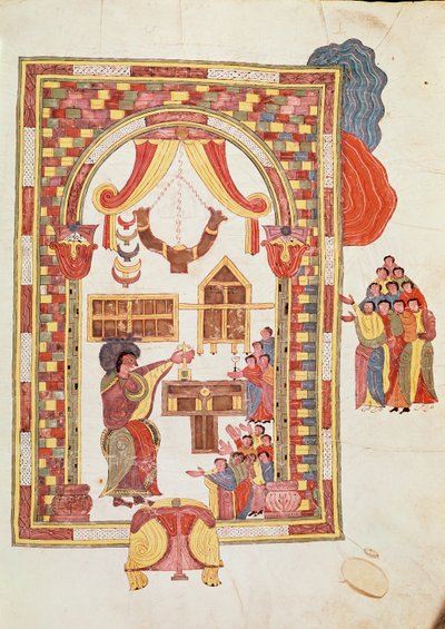 Der Tempel von Jerusalem, aus der Visigothisch-Mozarabischen Bibel des Hl. Isidores, fol.50r., A.D. 960 (Tempera auf Pergament) von Spanish School