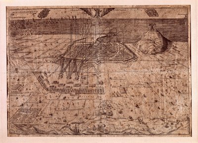 Der Aufstand Kataloniens oder der Krieg der Schnitter (1640-1659), die Belagerung Barcelonas zu Wasser und zu Land durch die Truppen Philipps IV. von Spanien (1605-1665). Gravur 1652. Stadtgeschichtsmuseum, Barcelona von Spanish School