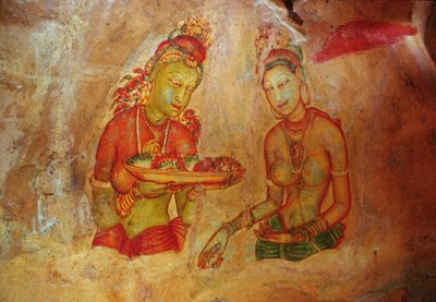 Die Wolkenjungfrauen, aus der Felsenfestung (Detail) von Sri Lankan School