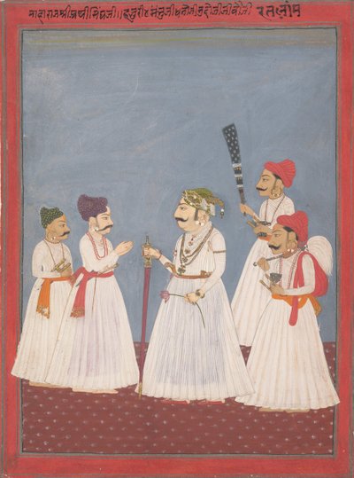Prinz mit vier Begleitern, spätes 18. bis frühes 19. Jahrhundert von Sri Prathi Singh of Ratlam