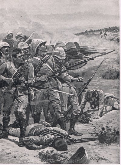 Das Quadrat bei ABU-Kru, 19. Januar 1885, Illustration aus Britische Schlachten zu Land und zu Wasser, 1915 von Stanley L. Wood