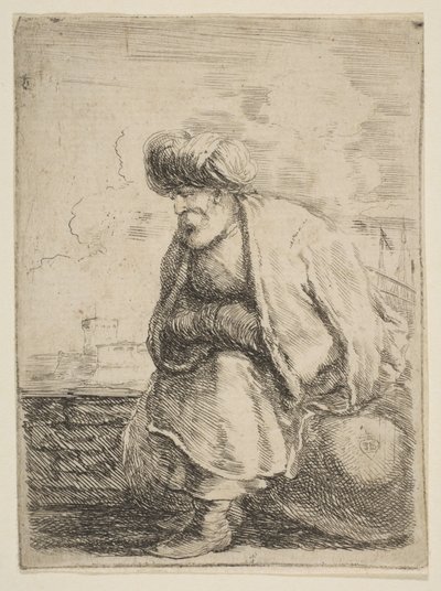 Ein alter Türke auf einem Stein sitzend von Stefano della Bella