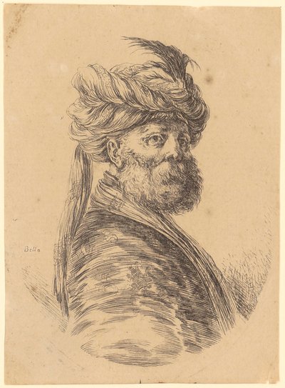 Bärtiger Mann mit Turban im Dreiviertelprofil nach rechts von Stefano della Bella