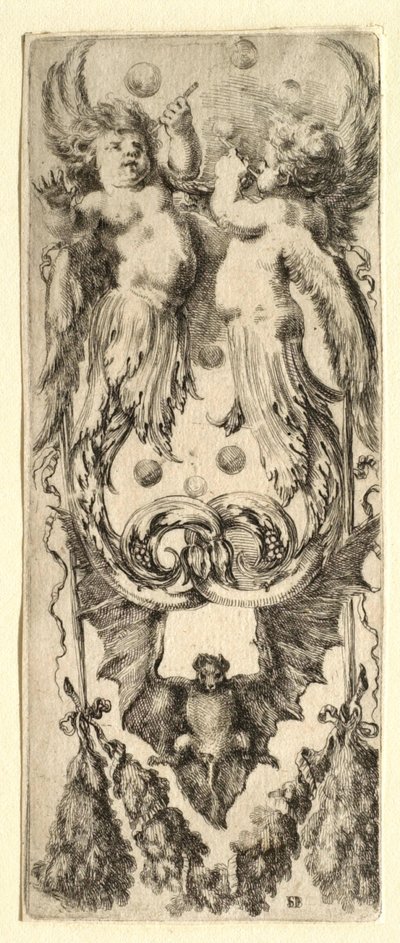 Putten, die Seifenblasen blasen, Fledermaus und Girlande von Stefano della Bella