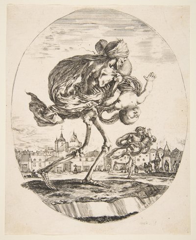 Der Tod trägt ein Kind, aus Die fünf Tode, ca. 1648 von Stefano della Bella