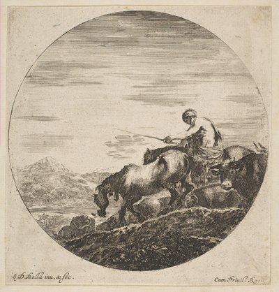 Hirte zu Pferd treibt Tiere, aus Six animal subjects, ca. 1646 von Stefano della Bella