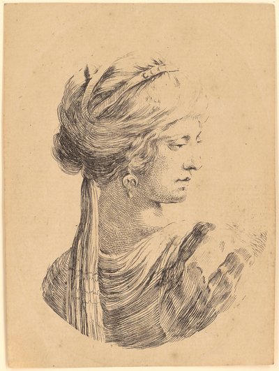 Junge Frau mit Turban im Dreiviertelprofil nach rechts von Stefano della Bella