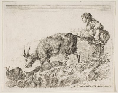 Tafel 14: Schäferin, die Ziegen hütet, aus Verschiedene Tiere Diversi animali, ca. 1641 von Stefano della Bella