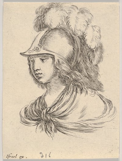 Tafel 9: Büste der Minerva, mit einem Helm mit Federn, nach links blickend, aus ..., 1650 von Stefano della Bella