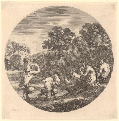 Satyrfamilie am Musizieren und Tanzen, Blatt 6 der Folge "Sechs Tiermotive in runder Darstellung" von Stefano della Bella