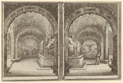 Zwei Darstellungen einer Grotte in verschiedenen Perspektiven von Stefano della Bella