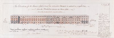 Entwurf für die Häuser auf beiden Seiten der geplanten Straße, die in einer geraden Linie vom Mansion-House nach More-Gate verlaufen soll, 1762 von Stephen Riou
