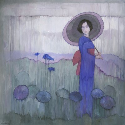 Blauer Kimono Lotusfeld von Steve Mitchell