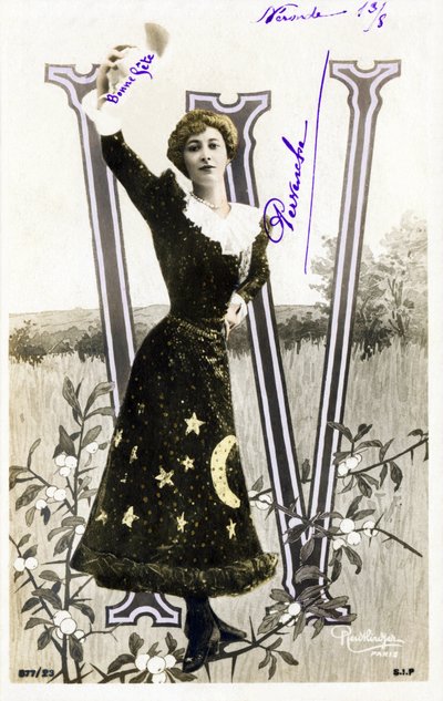 W: Liane De Pougy, Tänzerin und Kurtisane aus der Belle Époque - Alphabet in Postkarte von Studio Reutlinger