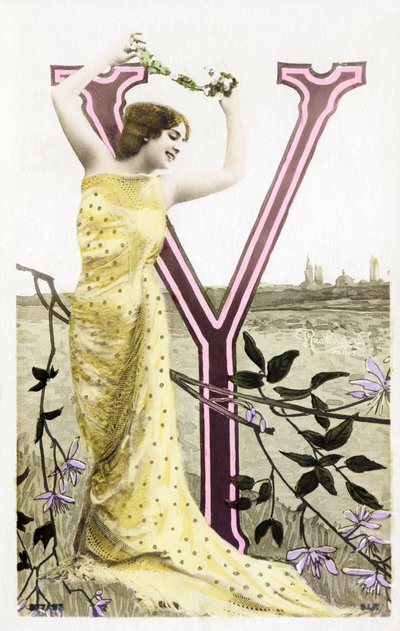 Y: Bianca Toledo, Künstlerin, Sängerin und Sevillanische Tänzerin aus der Belle Epoque - Casino de Paris, Folies Bergere - Alphabet auf Postkarte von Studio Reutlinger