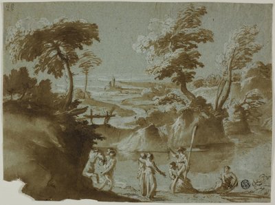 Flusslandschaft mit Bootsgesellschaft von Style of Alessio de Marchis