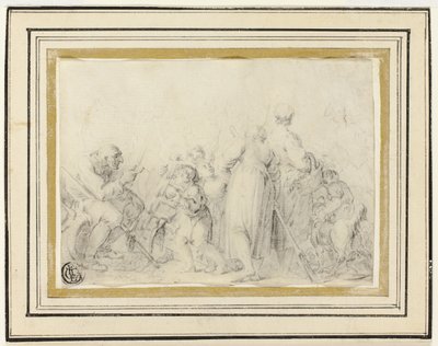 Genreszene mit altem Mann, Bäuerinnen und Kindern von Style of Jean Baptiste Greuze